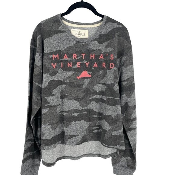 League Tops - League Martha's Vineyard Sweatshirt High Low Long Sleeve Grey Camo Print Large